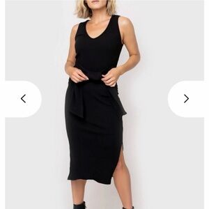 Gibsonlook Black Ribbed Midi Dress Front Tie Waist Side Slits Size Medium NWT